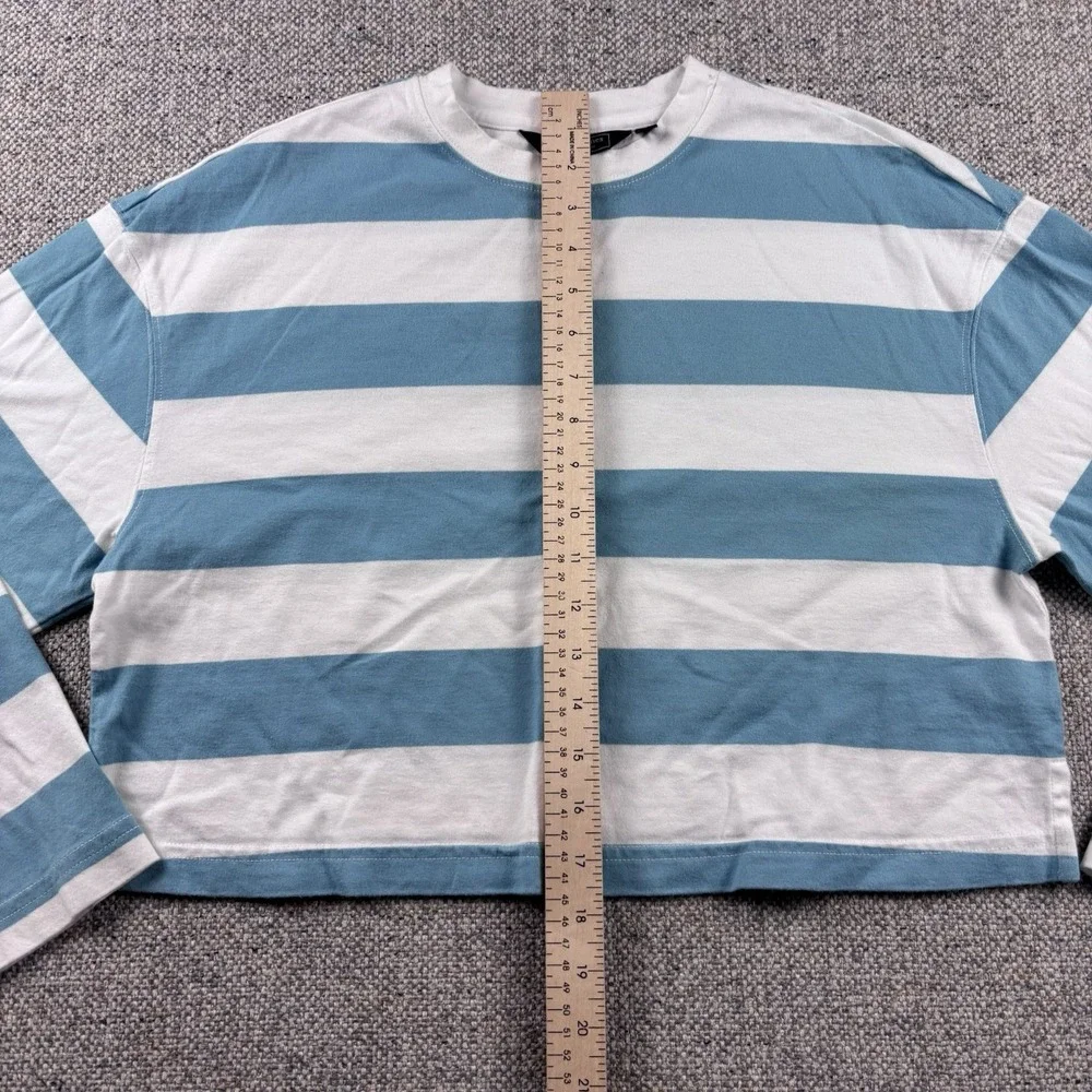 Vineyard Vines Women's Oversized Crop Striped Long Sleeve Tee Aqua White XS